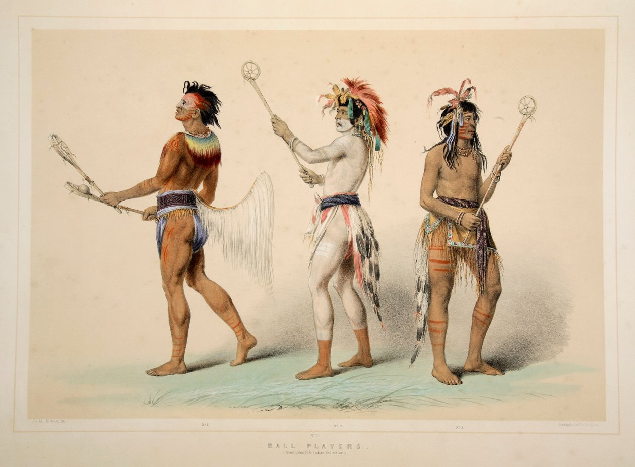 Giocatori di palla, pub. 1845 litografia a colori da George Catlin