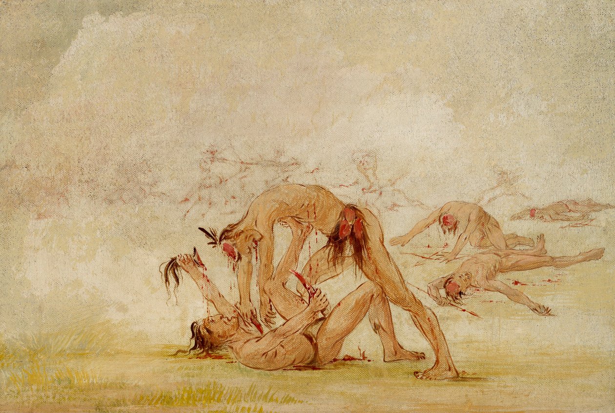 Mandan che scalpita un nemico da George Catlin