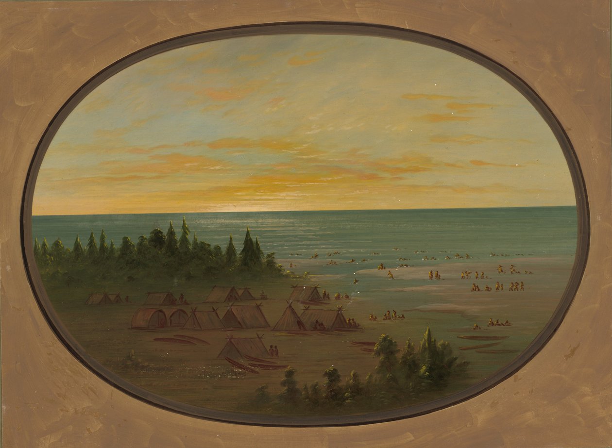 Villaggio di Nayas - Indiani che fanno il bagno, 1855-1869 da George Catlin