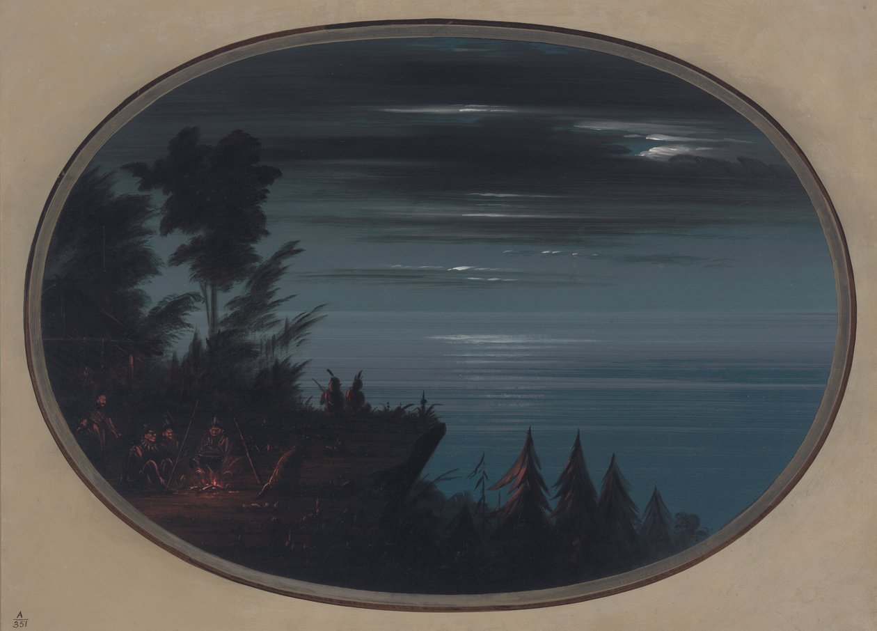 Villaggio di Nayas di notte, 1855-1869 da George Catlin