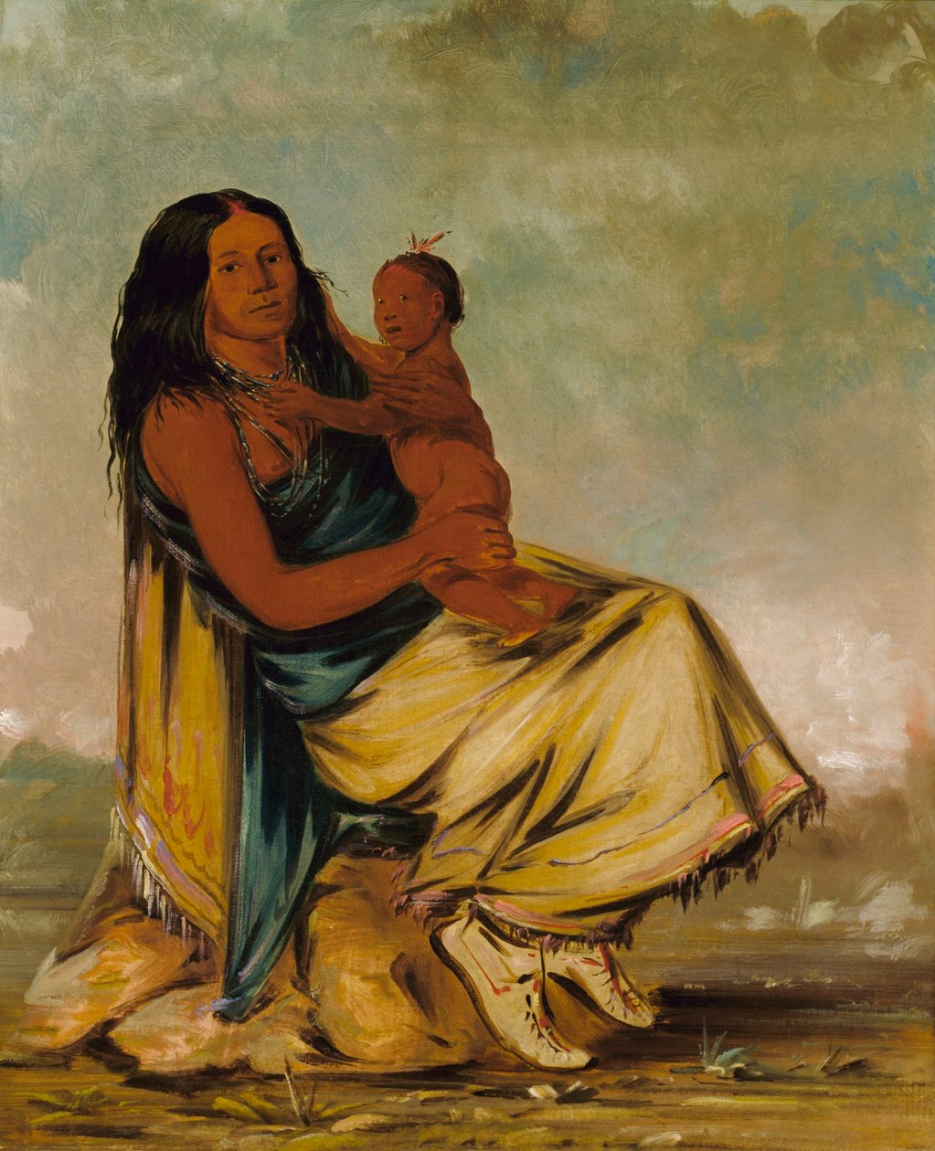 Wáh-chee-te, moglie di Cler-mónt, e il bambino da George Catlin