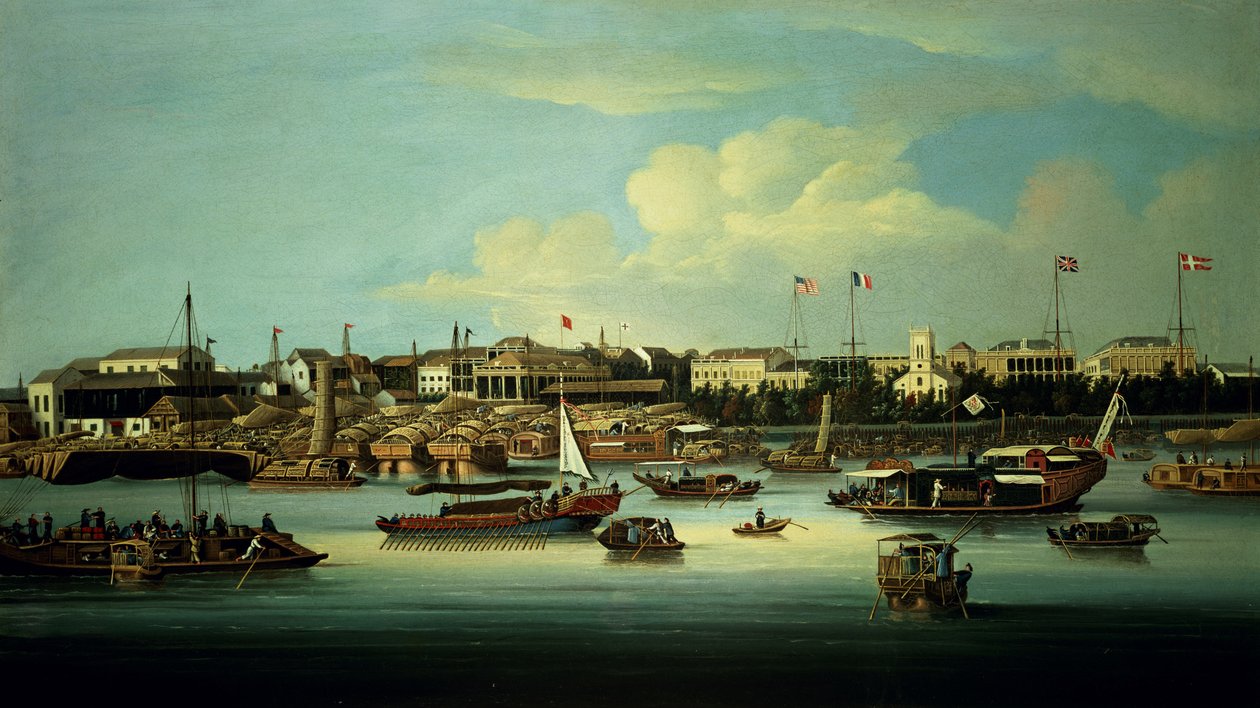 Una vista degli Hongs da George Chinnery
