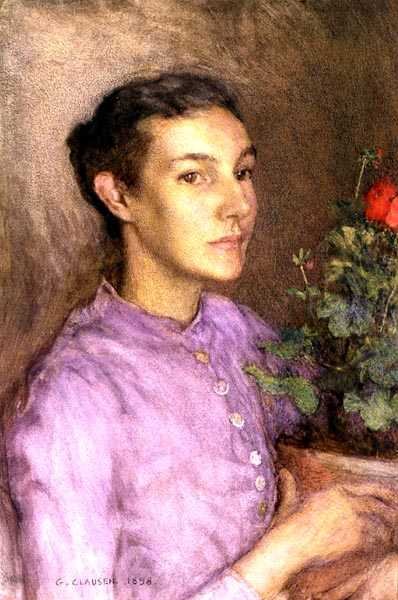 Ragazza e vaso di fiori da George Clausen