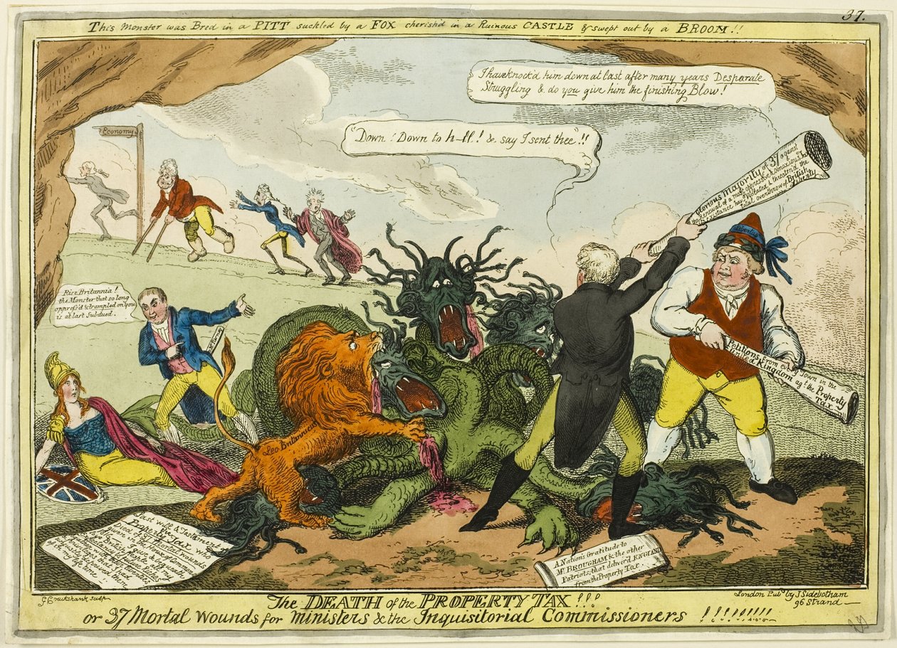 La morte della tassa di proprietà! da George Cruikshank