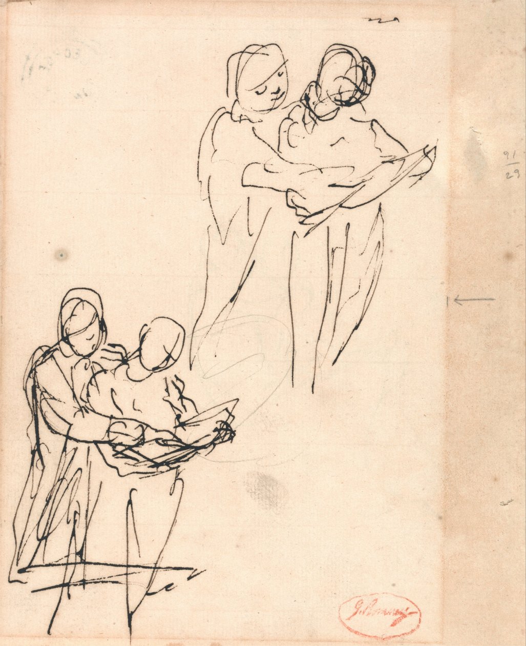 Coppia che esamina un libro da George Romney
