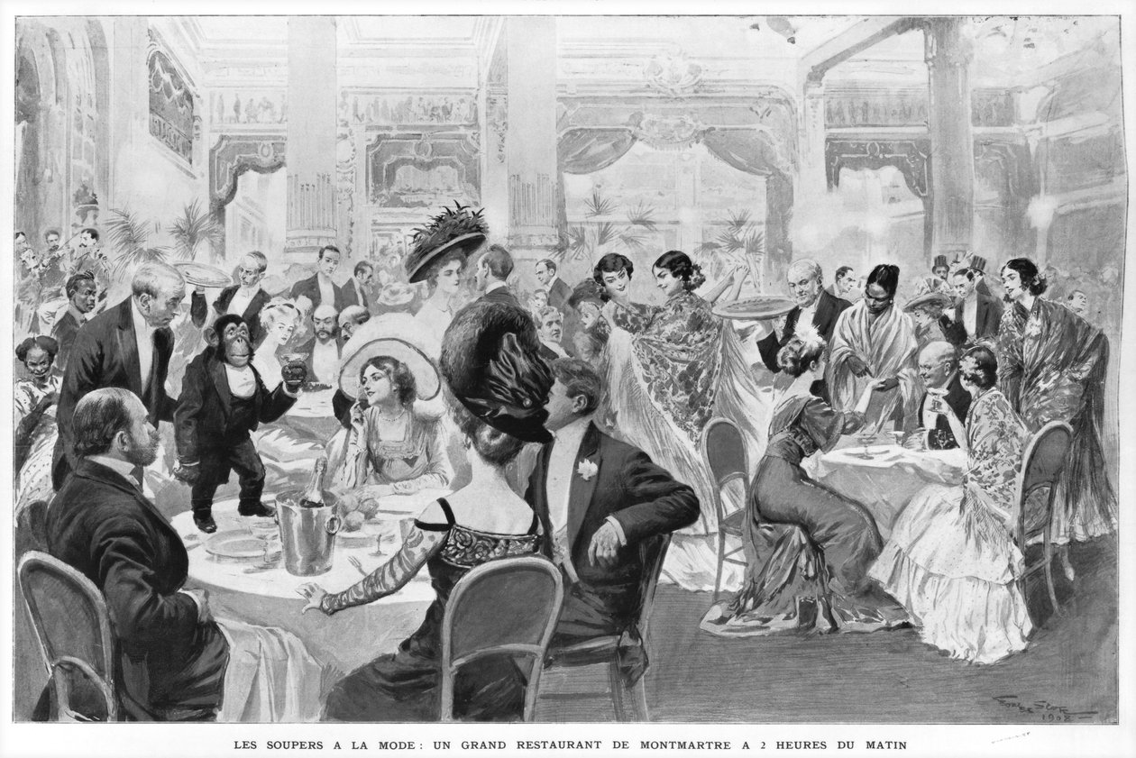Cene alla moda, un buon ristorante di Montmartre alle due del mattino, 1908 da Georges Bertin Scott