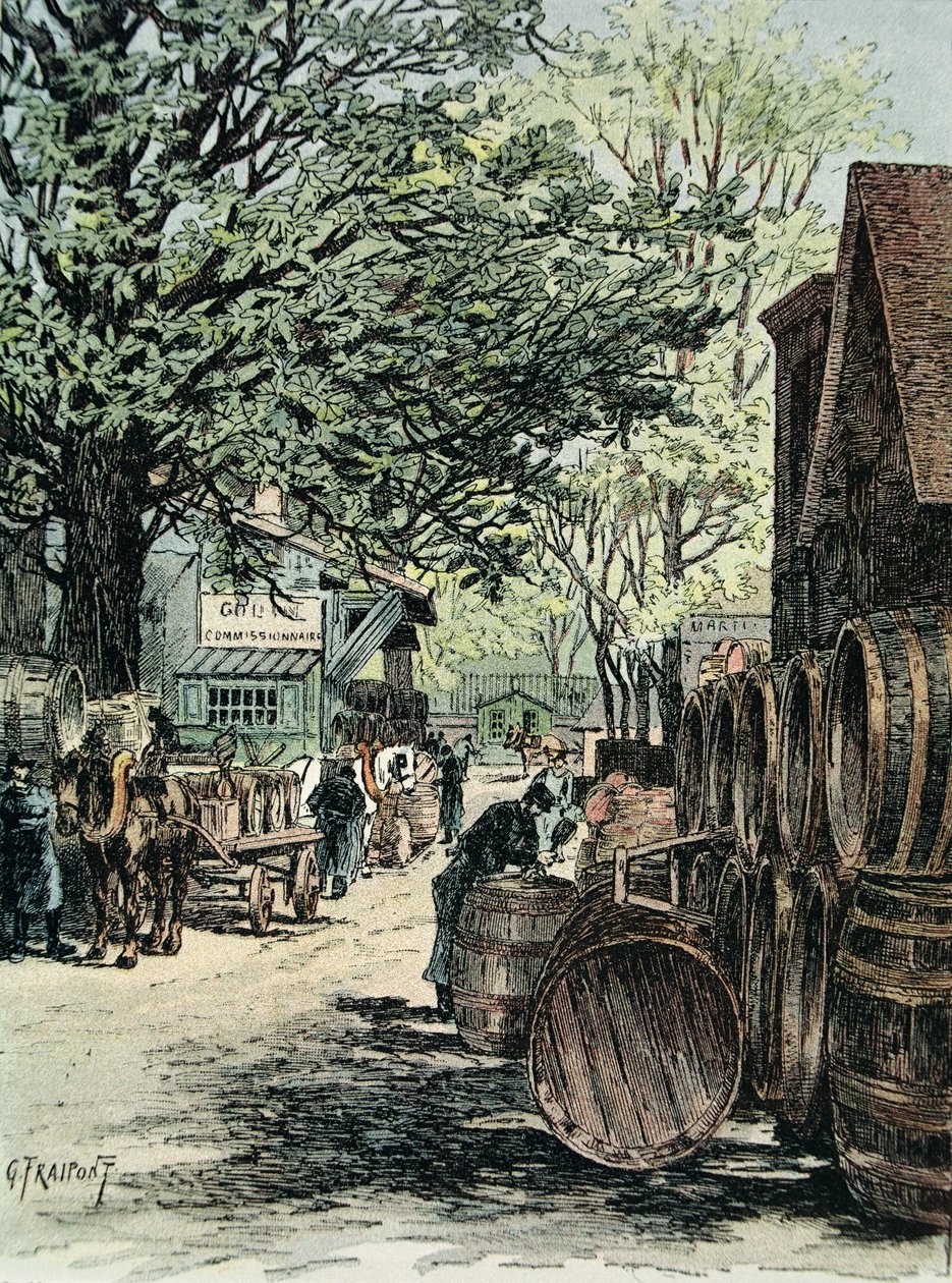 Magazzini di vino a Bercy a Parigi, 1890 da Georges Fraipont