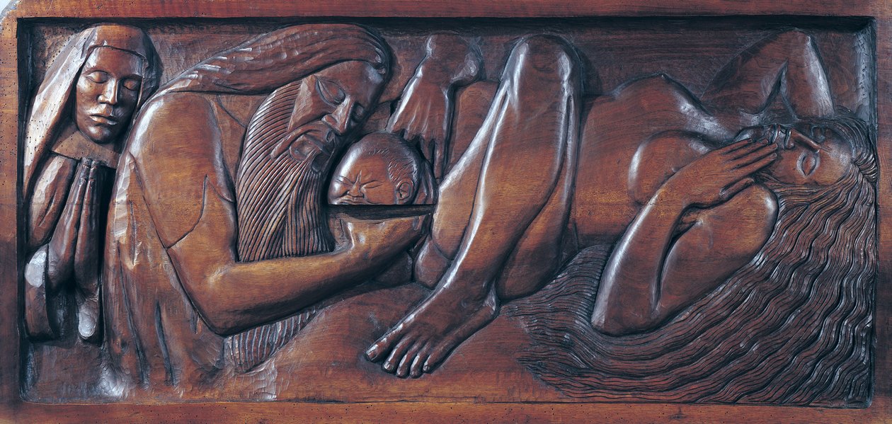 Nascita, pannello di letto in legno, 1894 da Georges Lacombe