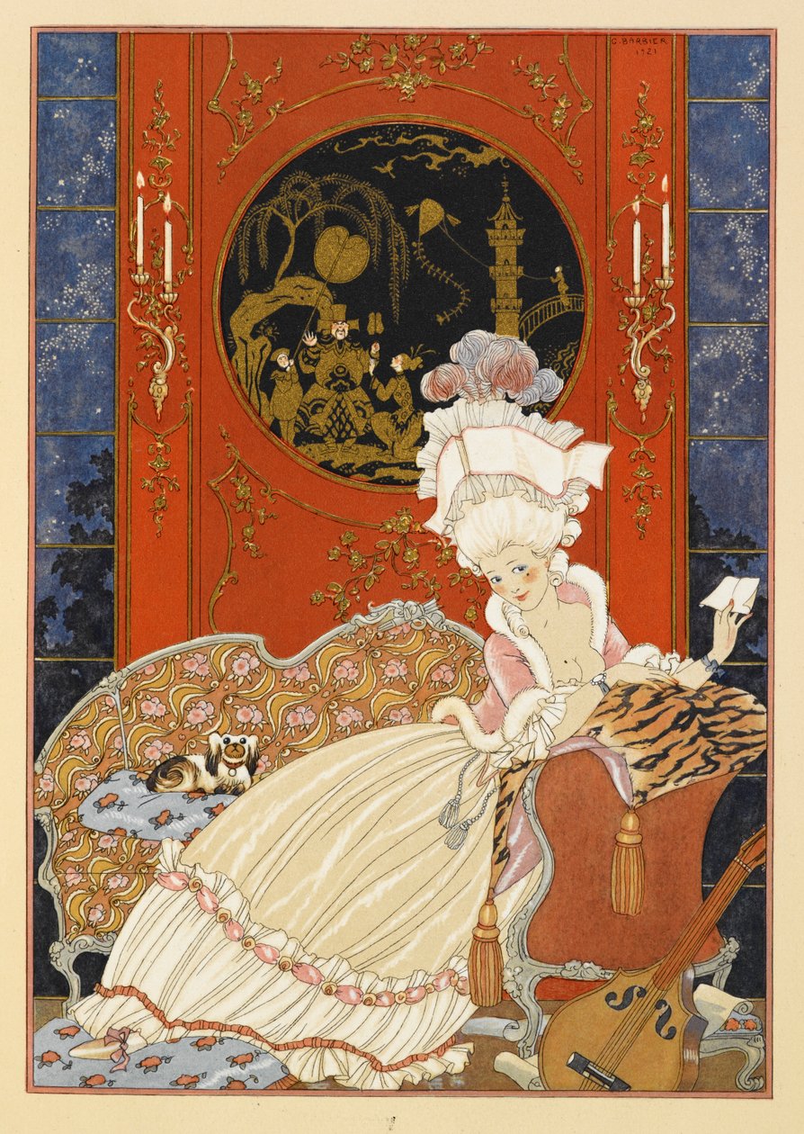 Lettera. Una donna che legge una lettera. da Georges Barbier