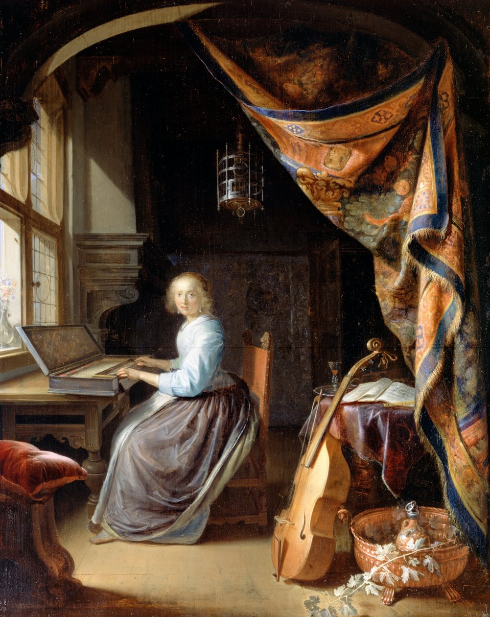 Una donna che suona un clavicordo da Gerrit Dou