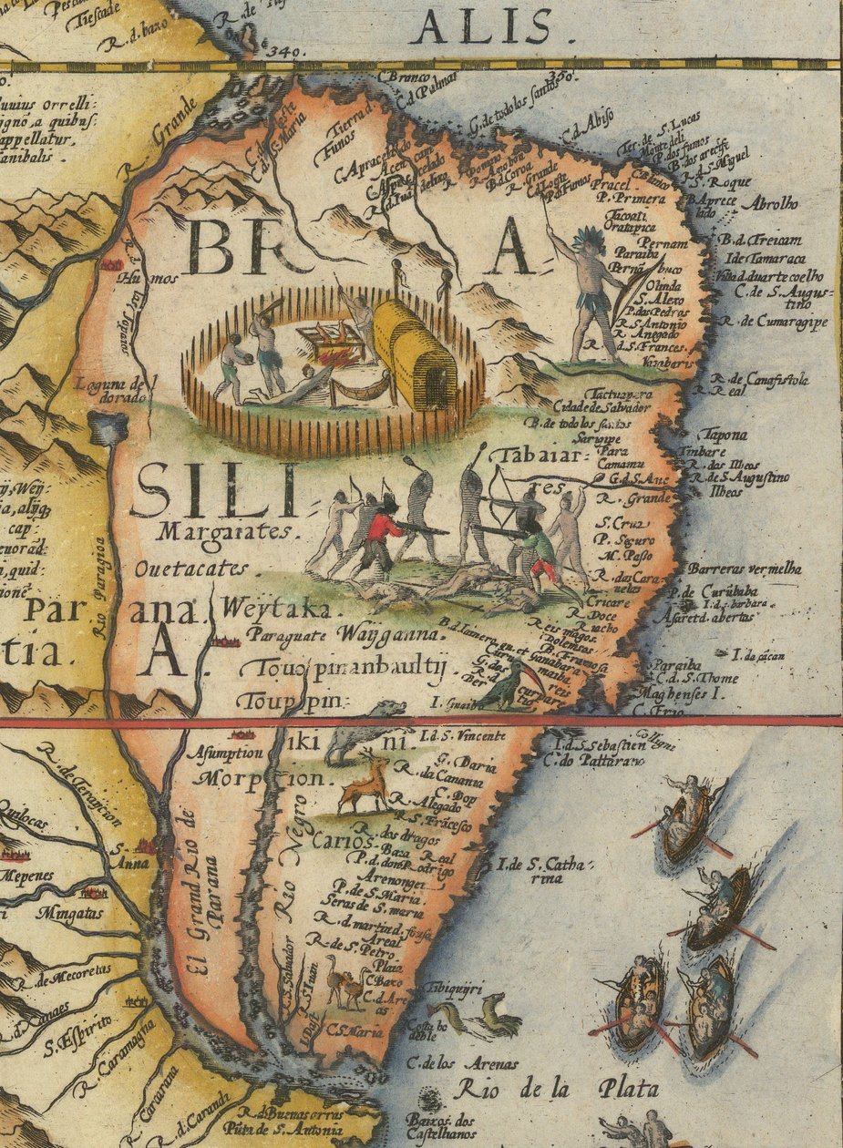 Mappa del Sud America, 1593 (ritagliata) da Gerard de Jode