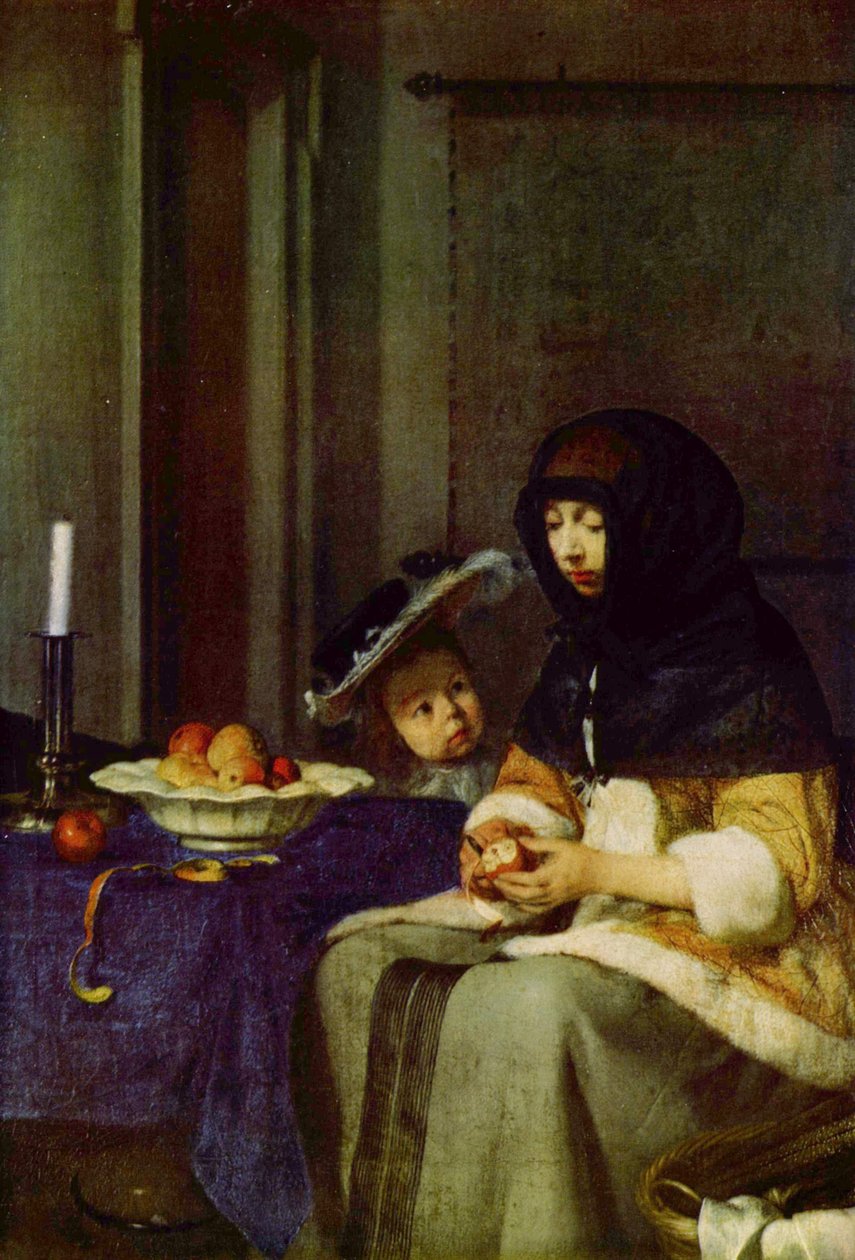 Tedesco: Apfelschälerin Pelatore di mele da Gerard ter Borch