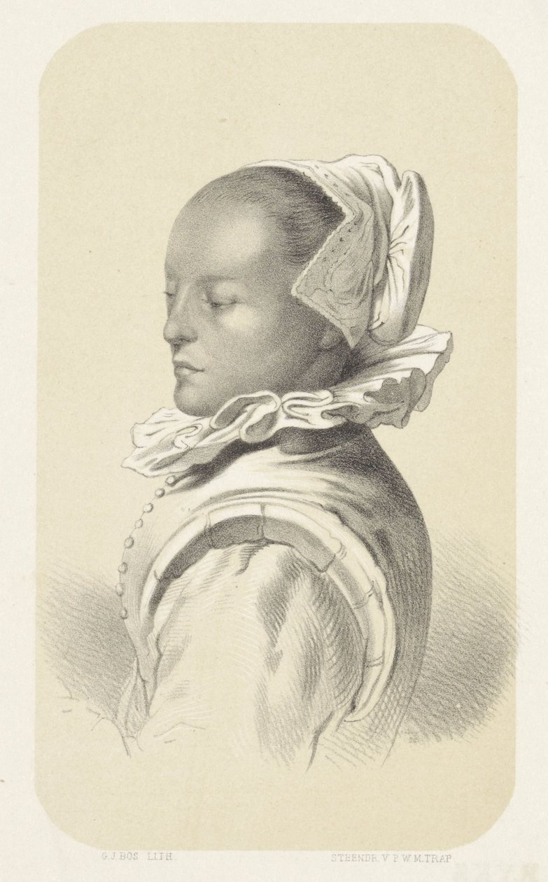Donna con cuffia bianca e colletto da Gerardus Johannes Bos