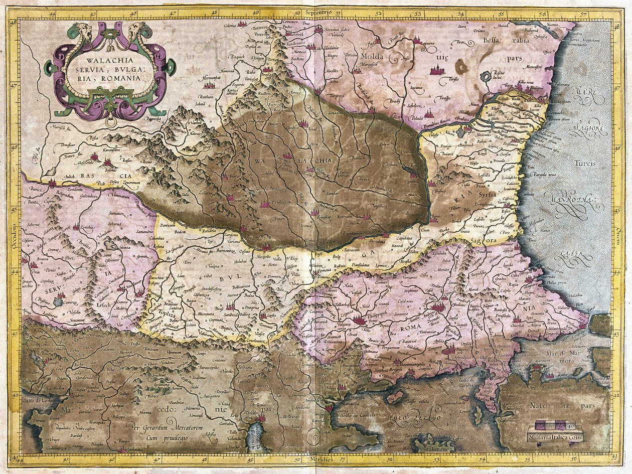 Bulgaria e Romania (incisione) da Gerardus Mercator
