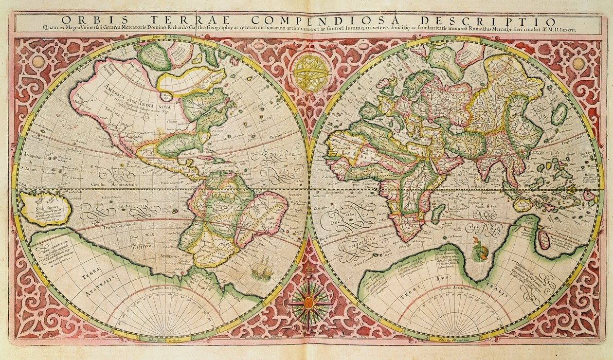 Mappa del mondo a doppio emisfero da Gerardus Mercator