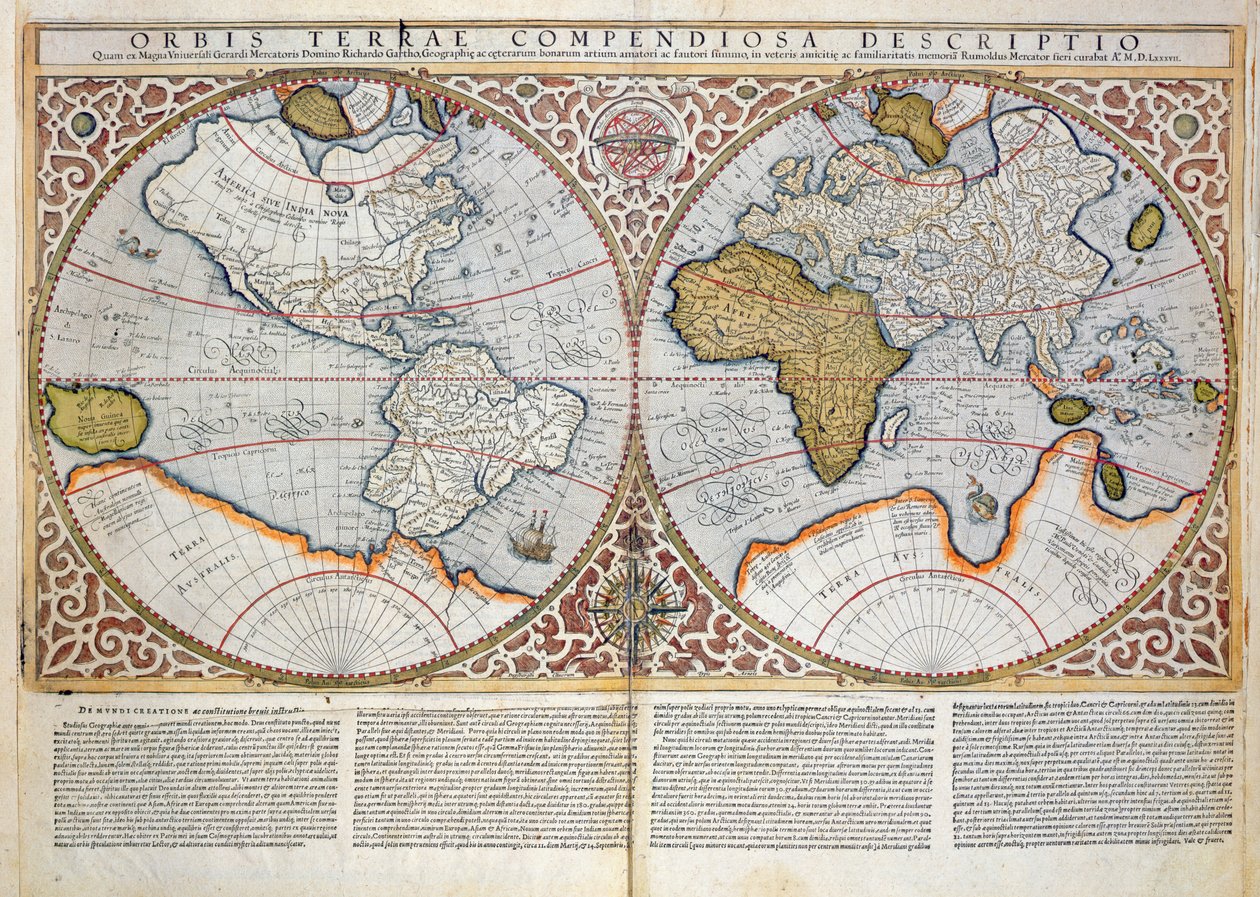 Mappa del mondo a doppio emisfero, 1587 da Gerardus Mercator