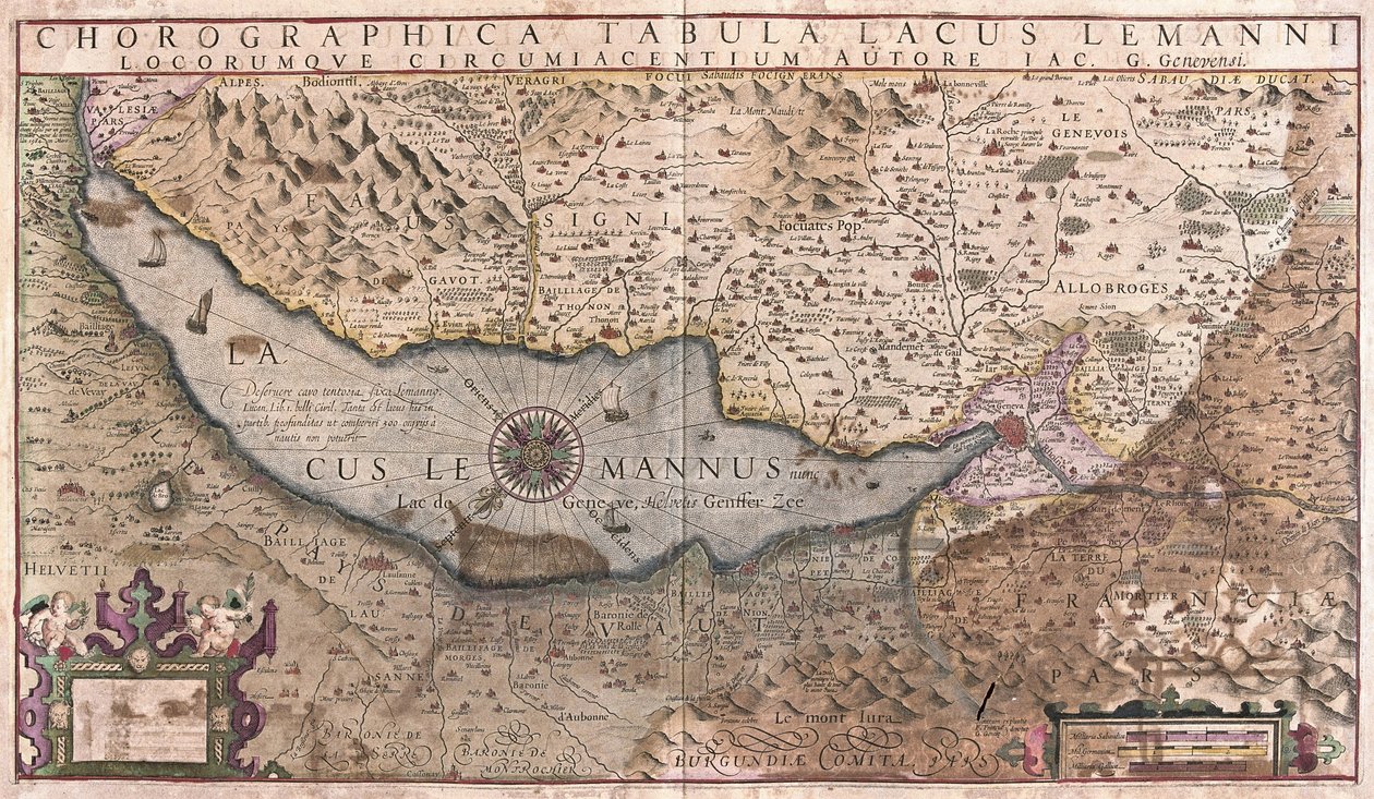 Lago di Ginevra, Svizzera (incisione) da Gerardus Mercator
