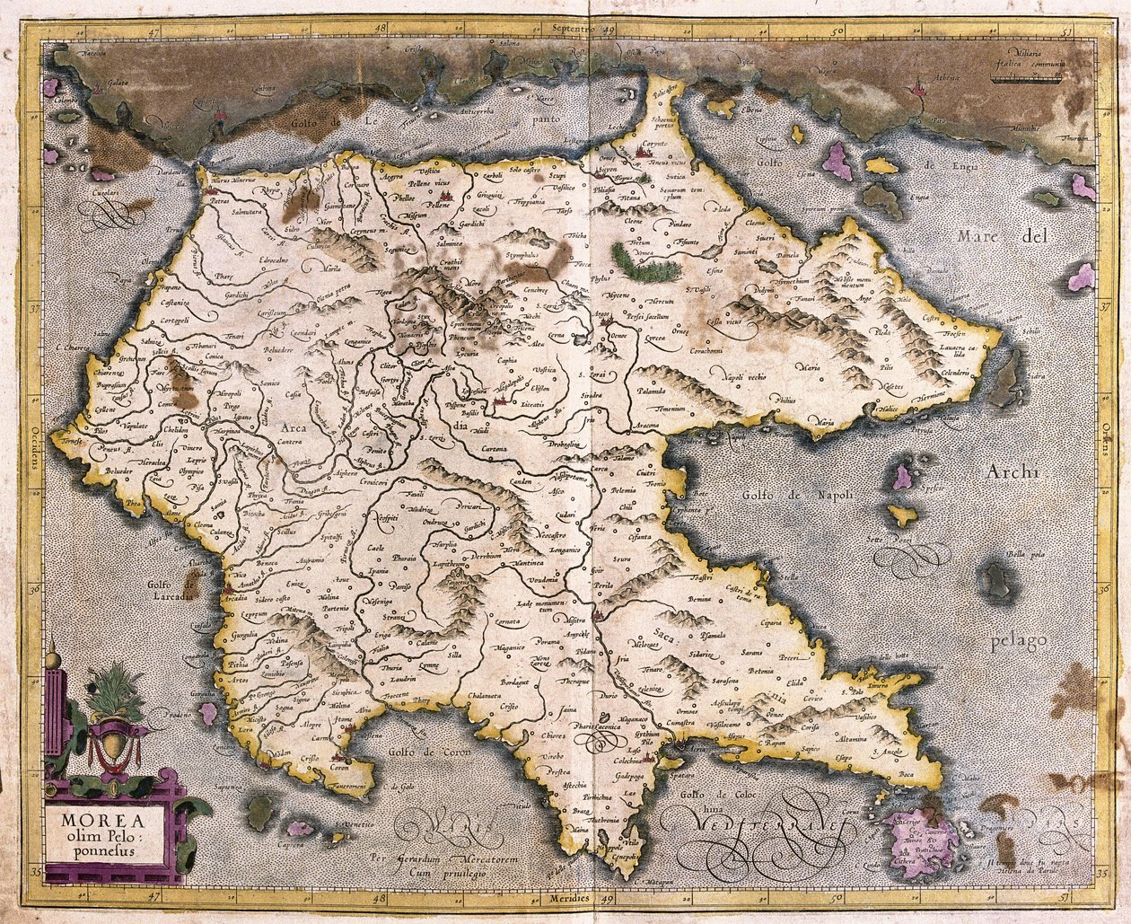 Grecia e Peloponneso (incisione) da Gerardus Mercator