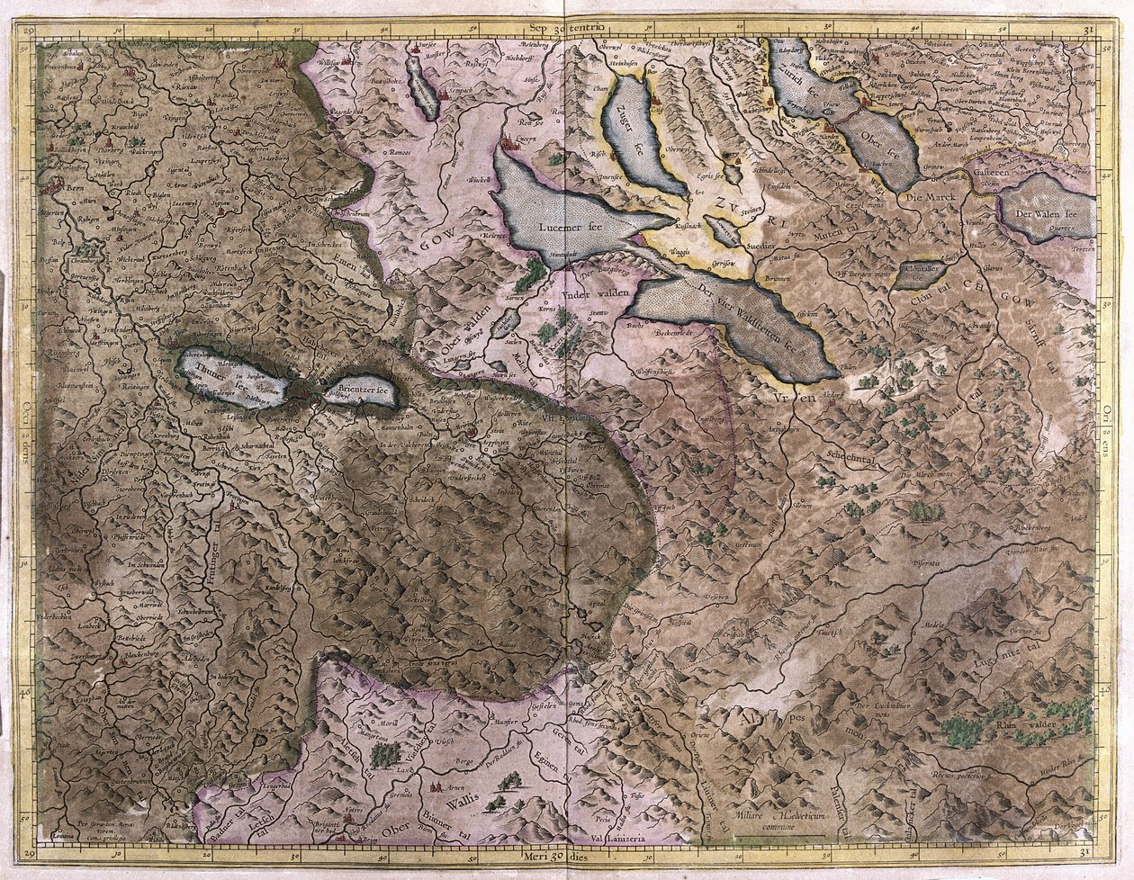 Laghi in Svizzera (incisione) da Gerardus Mercator