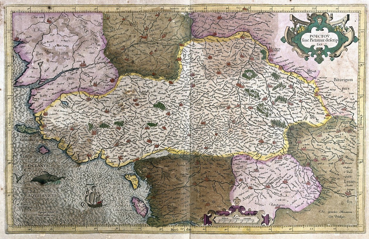 Poitou, Francia (incisione) da Gerardus Mercator