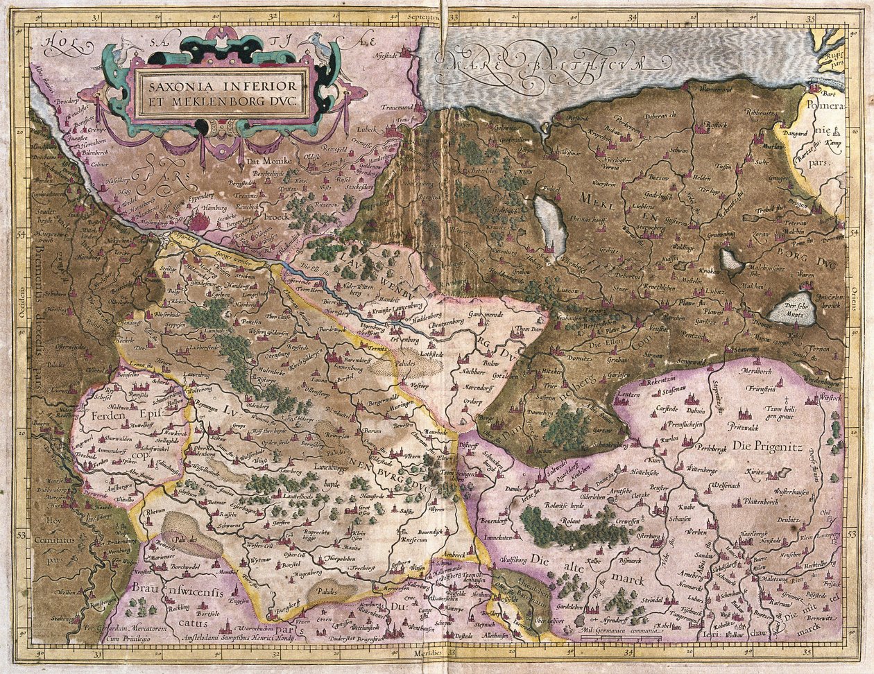 Sassonia e Meclemburgo, Germania (incisione) da Gerardus Mercator
