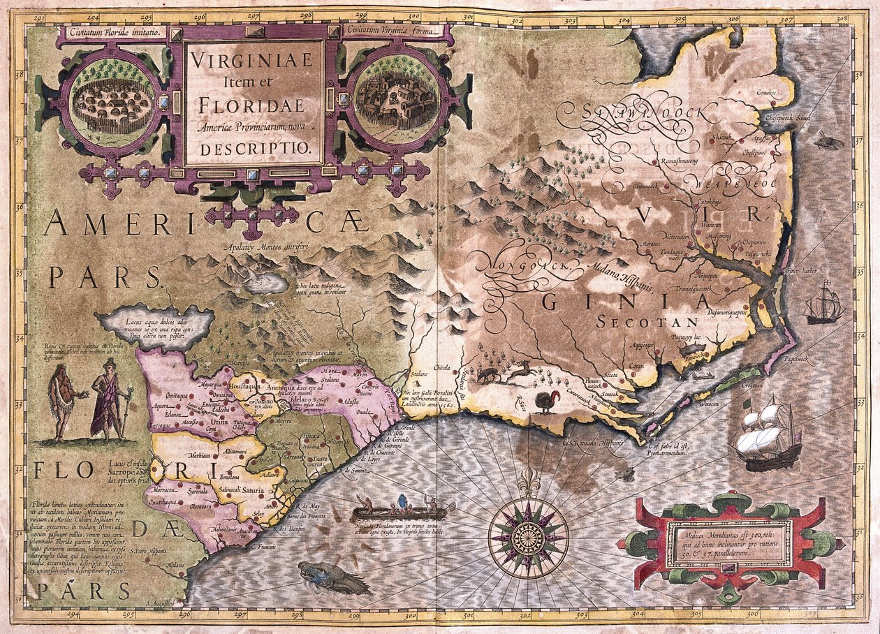 Virginia e Florida (incisione) da Gerardus Mercator