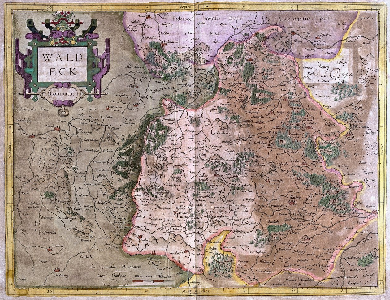 Waldeck (Assia), Germania (incisione) da Gerardus Mercator