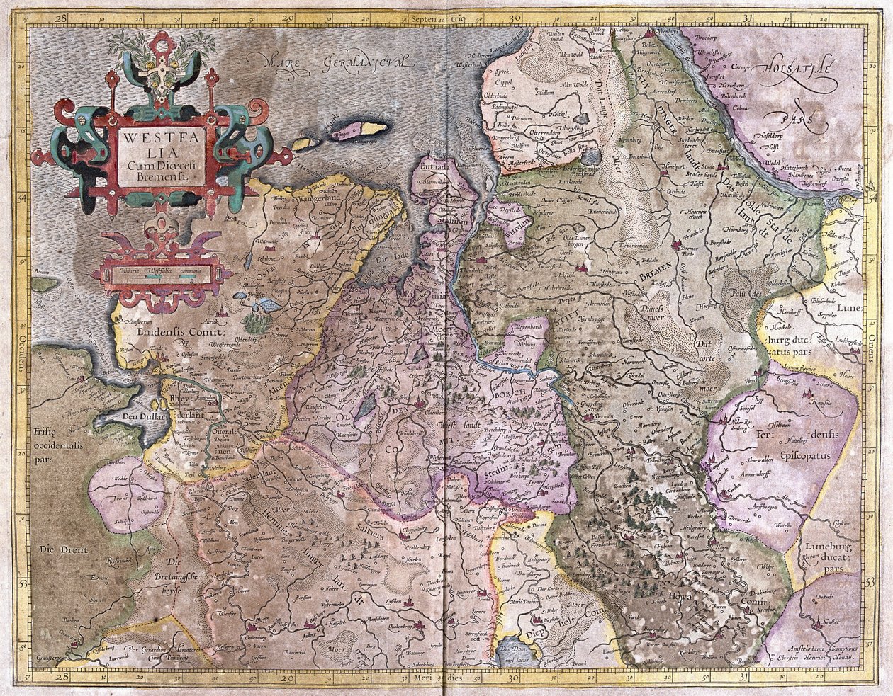Vestfalia, Germania (incisione) da Gerardus Mercator