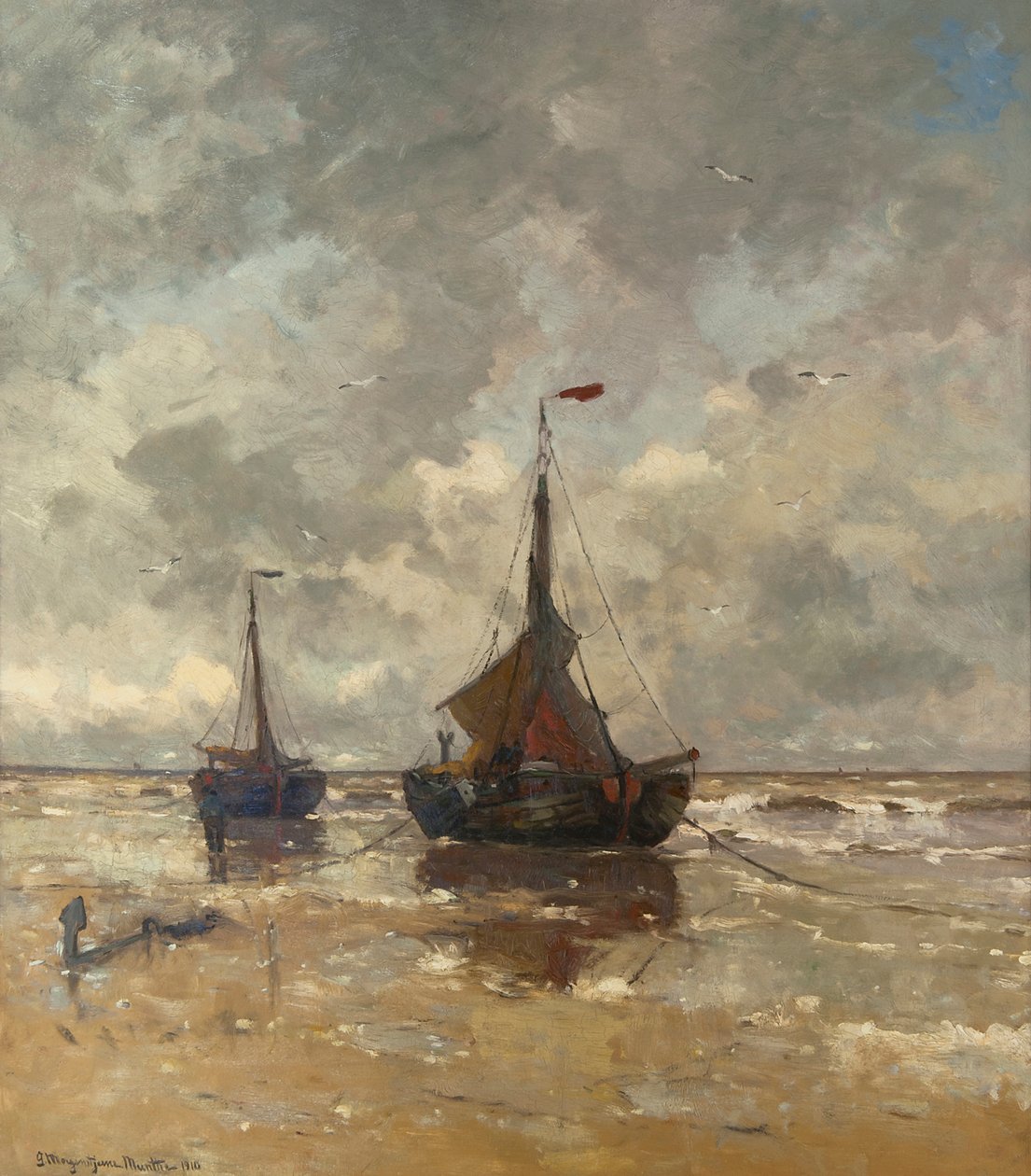 Due barche da pesca sulla spiaggia da Gerhard Morgenstjerne Munthe