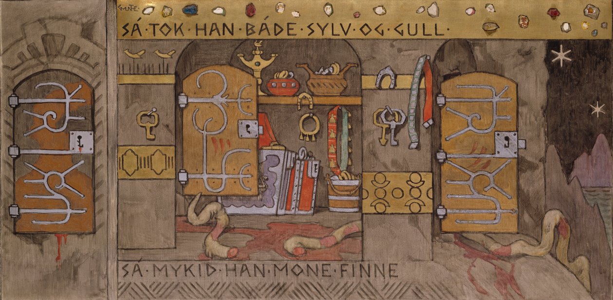 Åsmund porta a casa argento e oro da Gerhard Munthe