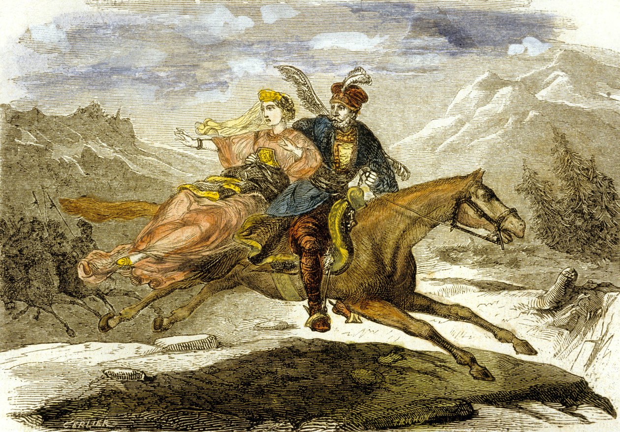Maurice Beniowski, avventuriero ungherese, rapisce la figlia del governatore a cavallo da Gerlier