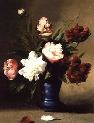 Peonie in un vaso blu da Germain Ribot