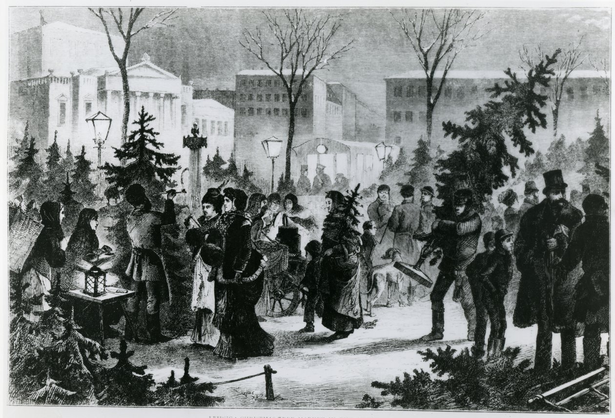 Mercato degli alberi di Natale in Augustusplatz, Lipsia da German School