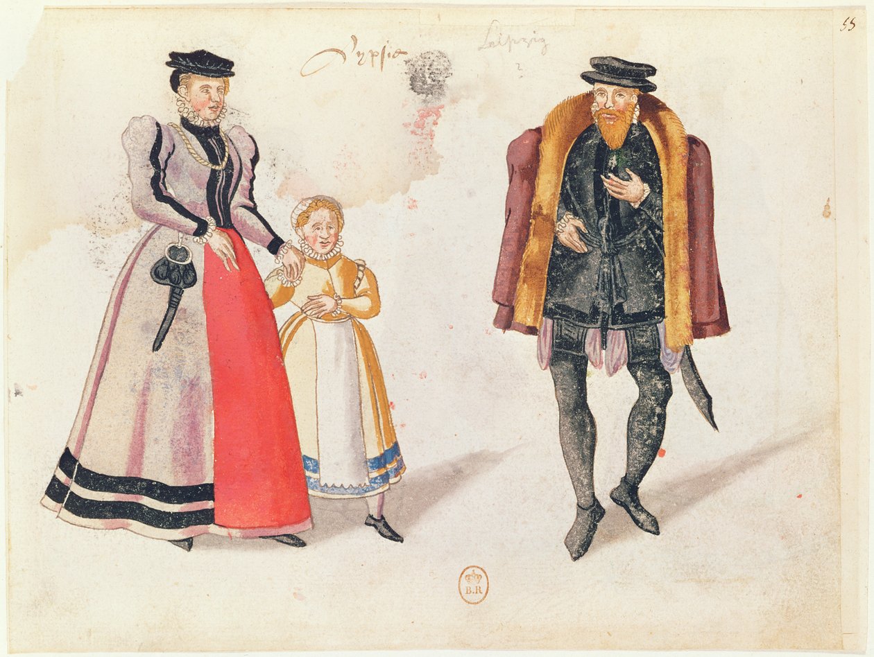 Cittadini di Lipsia, 1572 (incisione a colori) da German School
