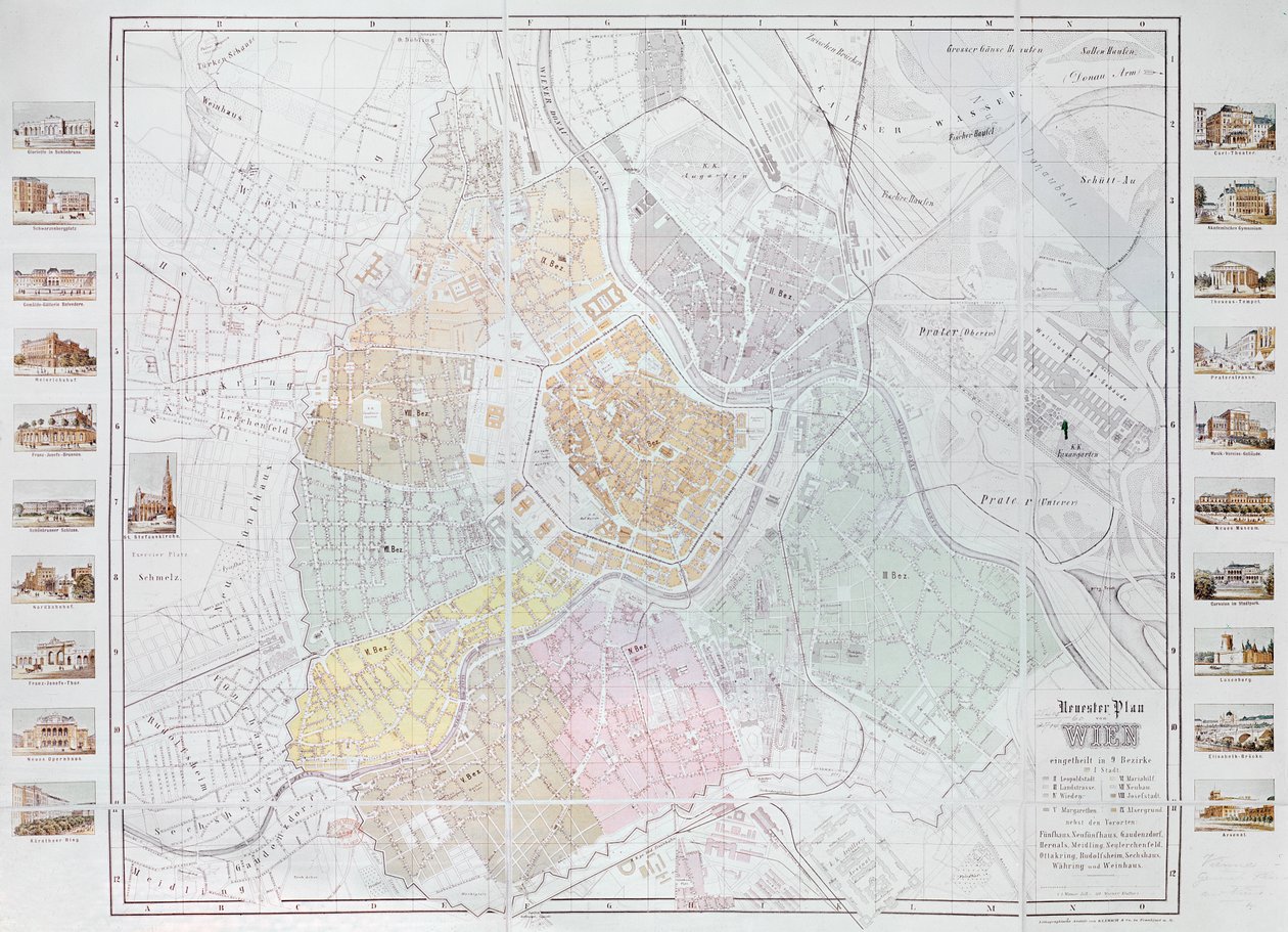 Mappa di Vienna, pubblicata da Klimsch und Co., Francoforte, c.1860 da German School