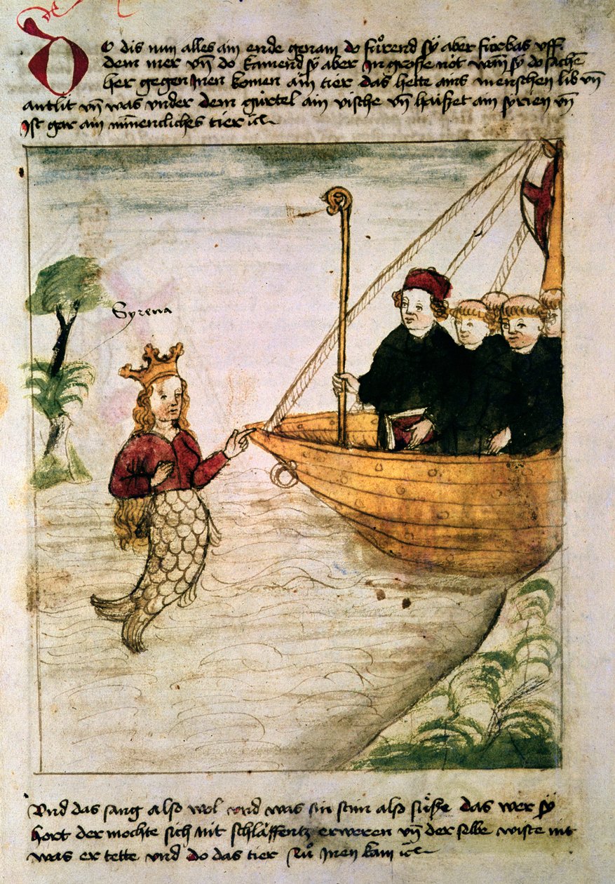 San Brendano e una sirena, dalla traduzione tedesca di Navigatio Sancti Brendani Abbatis, c.1476 da German School