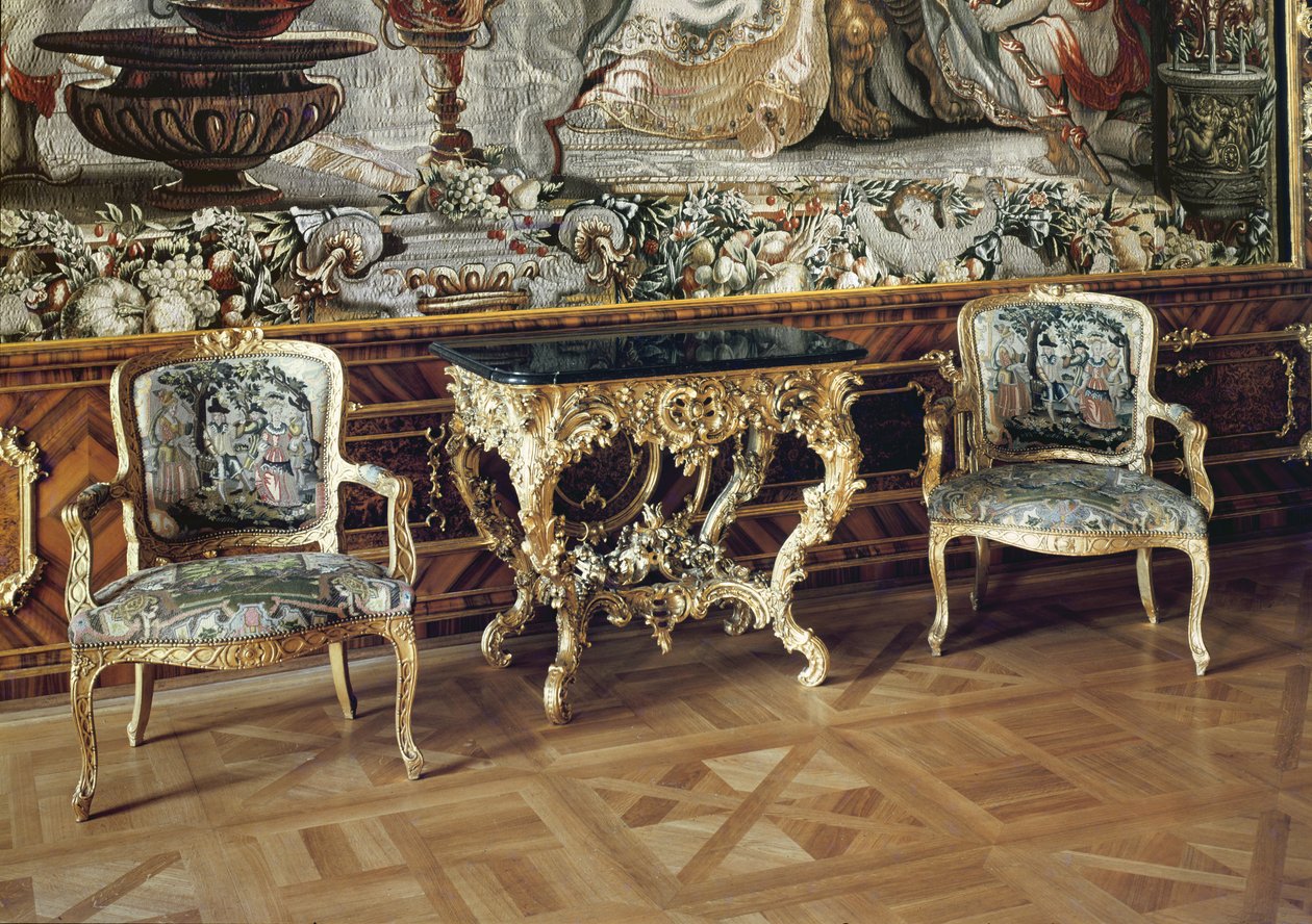 Consolle e due poltrone, 1745 da German School