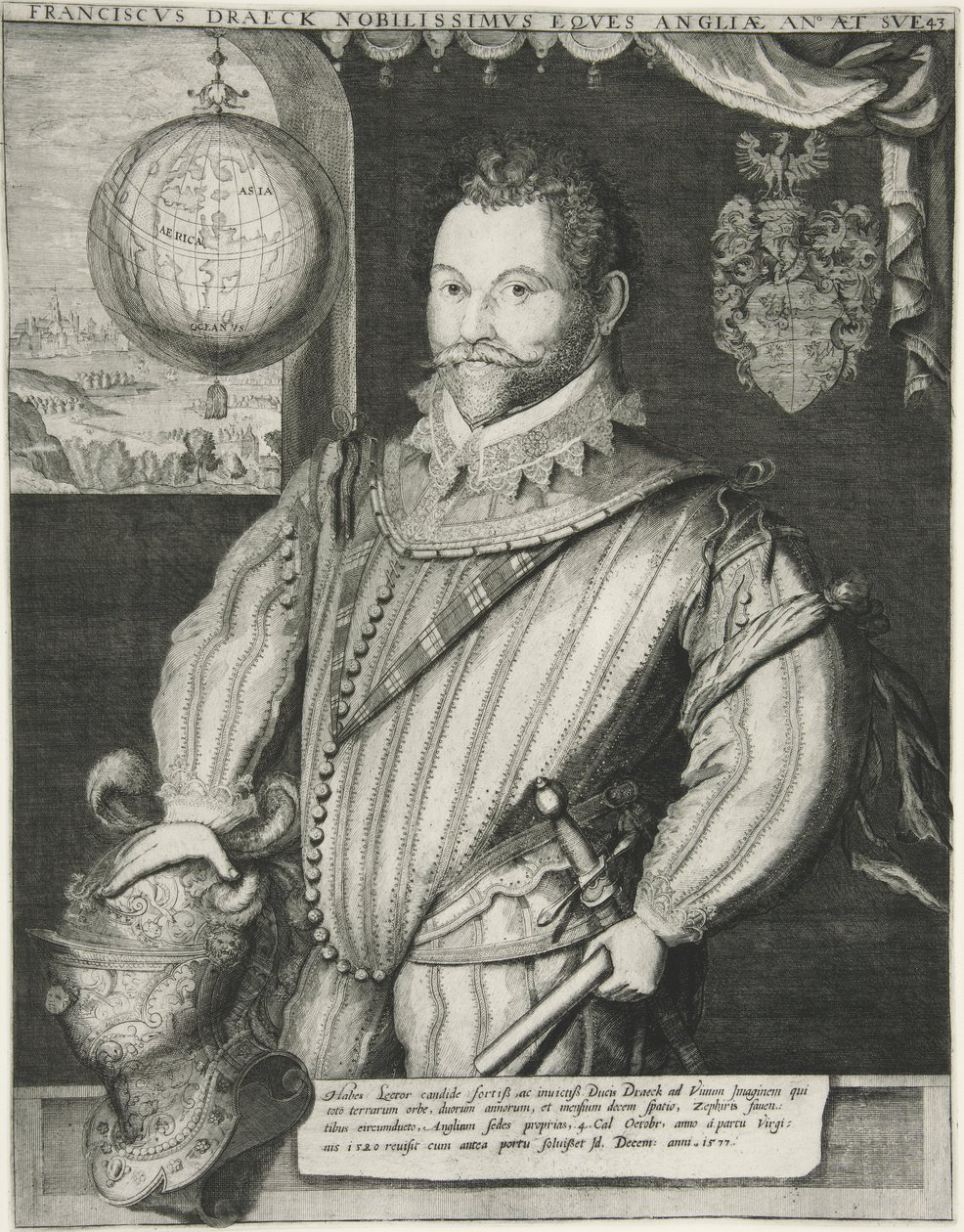 Francis Drake, pub. XIX secolo (incisione) da German School