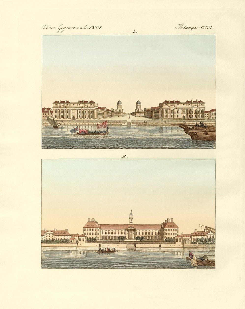 Strani edifici in Inghilterra (incisione colorata) da German School