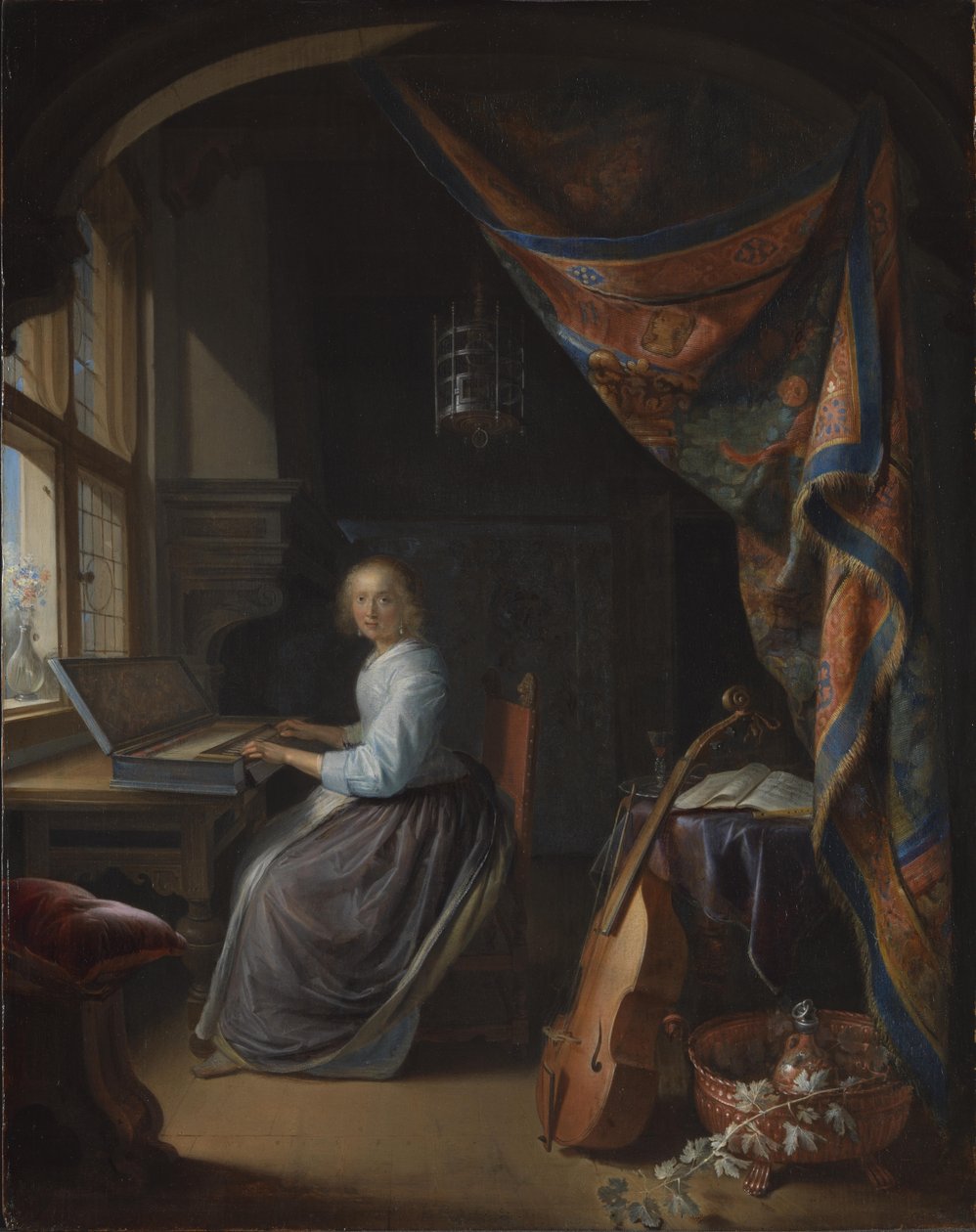 Una signora che suona un clavicordo. da Gerrit Dou