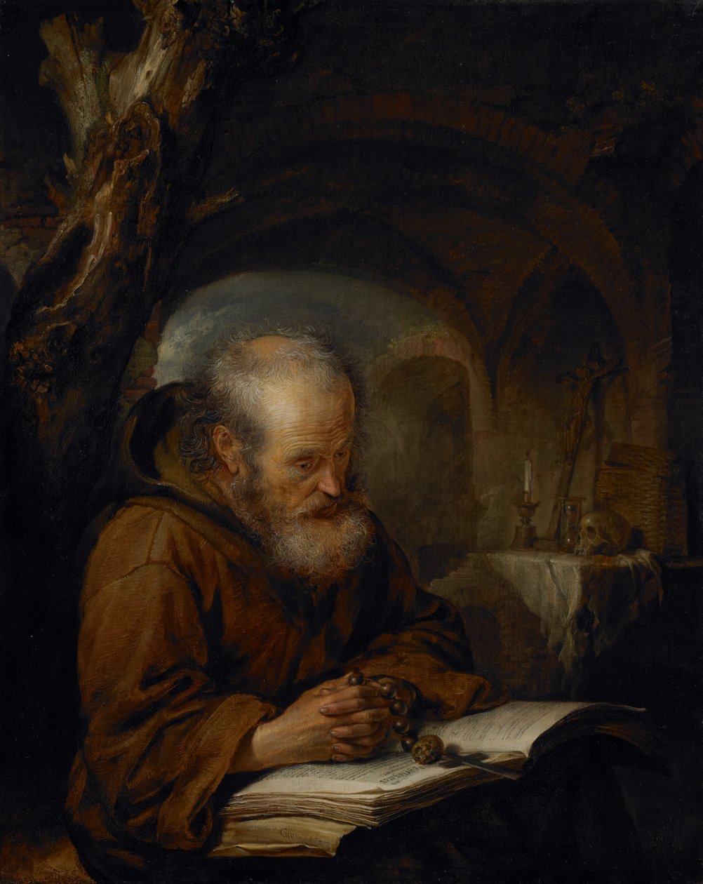 Un eremita in preghiera, 1670 da Gerrit Dou