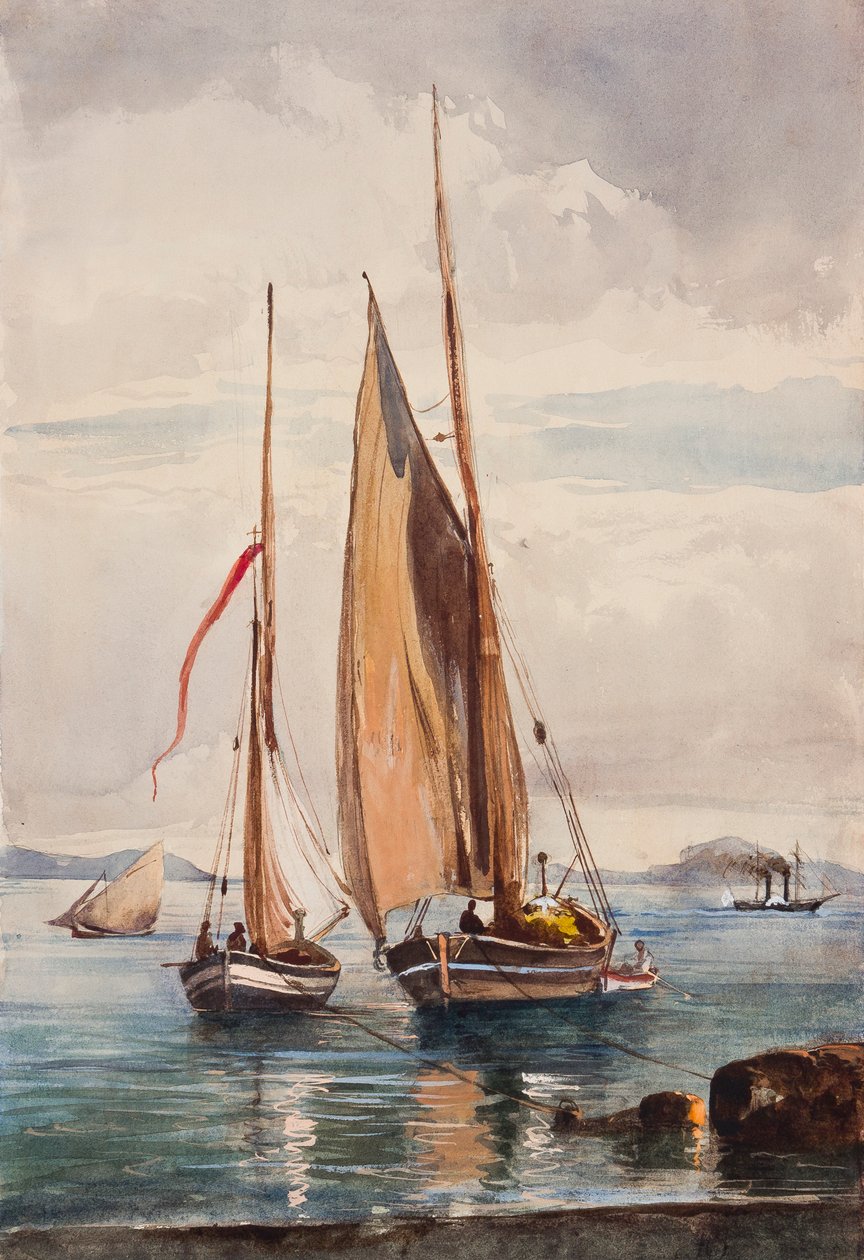 Barche da pesca e piroscafo, con aggiunte del Principe Alfonso Maria di Borbone (1841-1934) da Giacinto Gigante