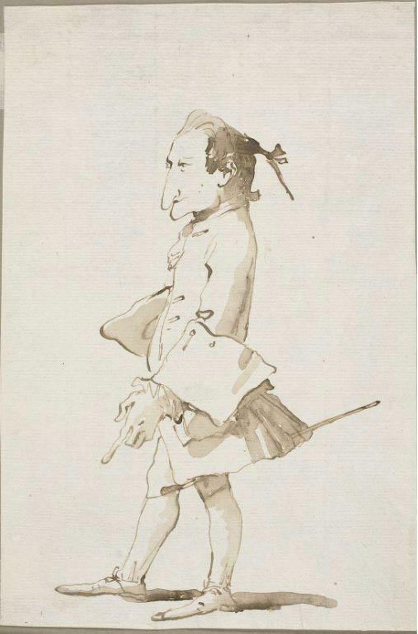 Caricatura di un uomo, a figura intera, rivolto a sinistra da Giambattista Tiepolo