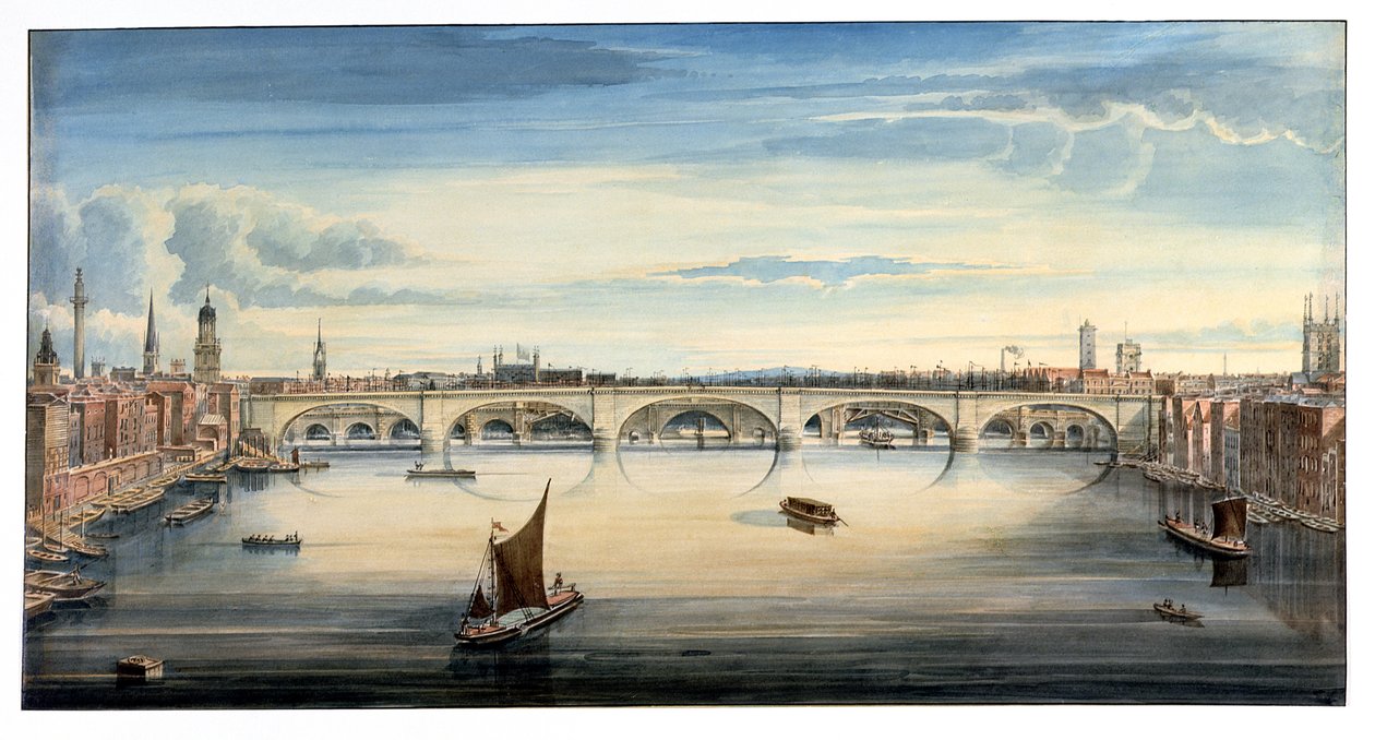 Vista ovest del nuovo London Bridge e del vecchio London Bridge, 1830 da Gideon Yates