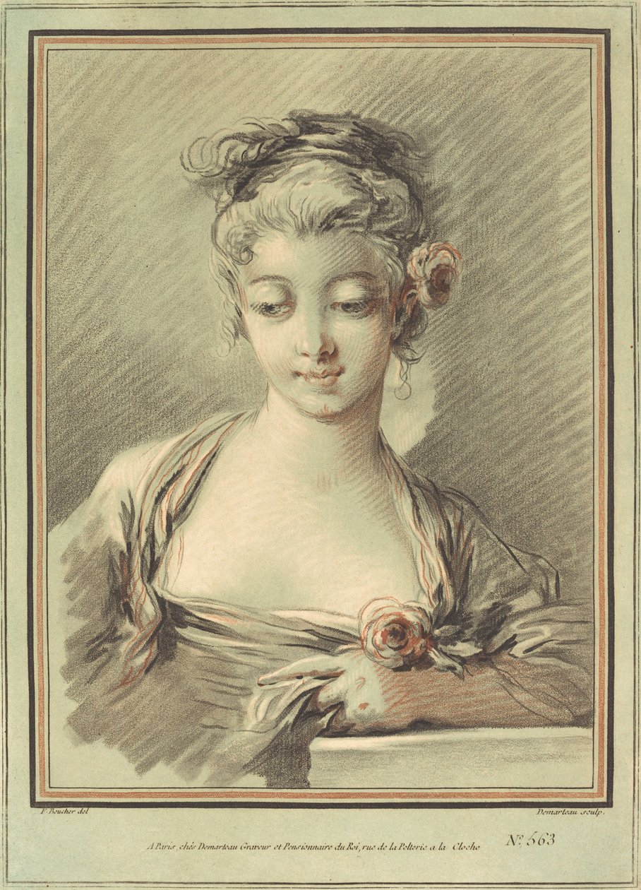 Giovane donna con una rosa da Gilles Demarteau