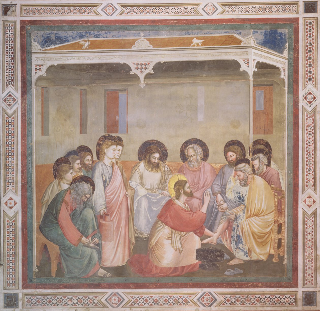 Cristo lava i piedi ai discepoli, c.1305 (pre-restauro) da Giotto di Bondone