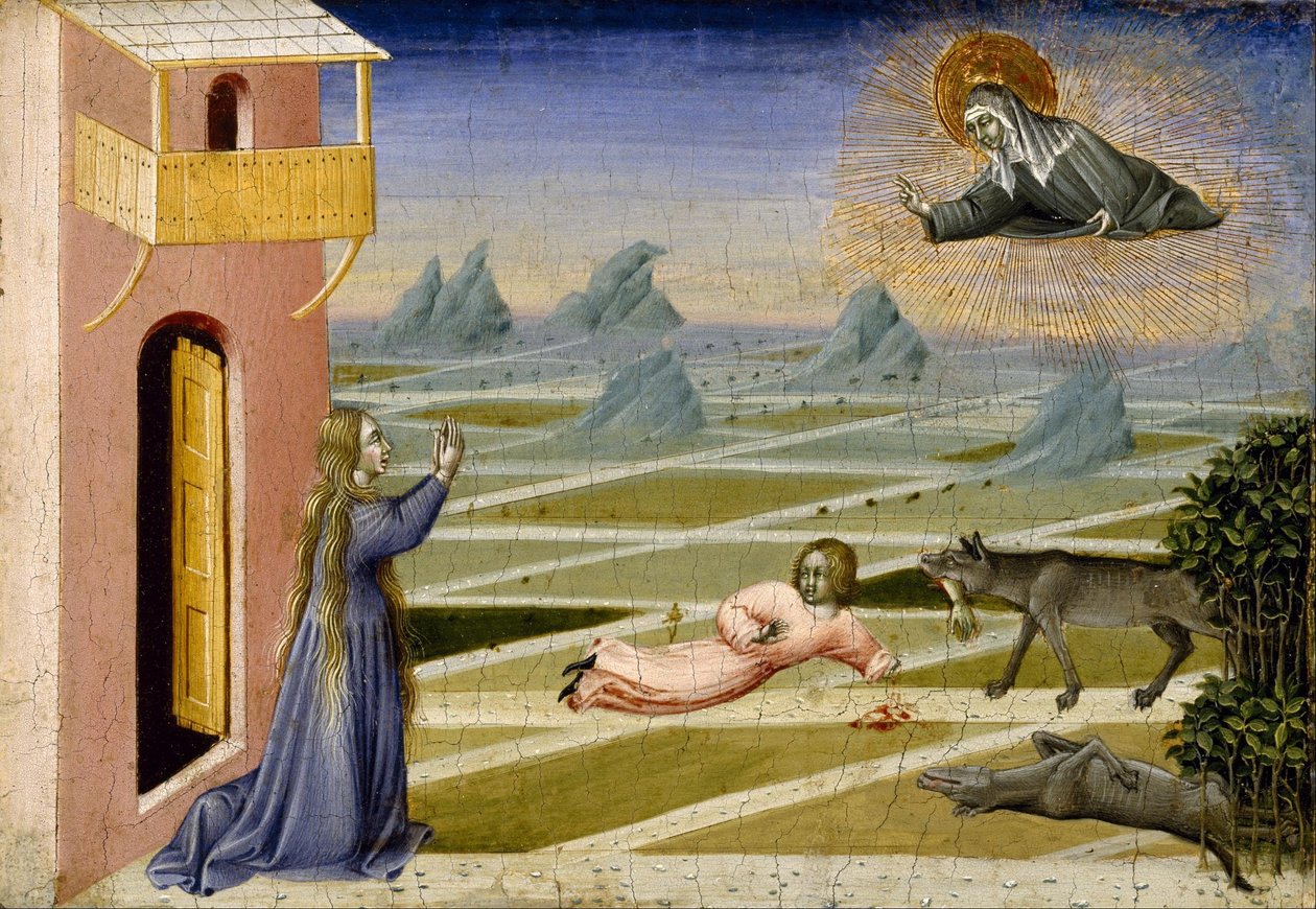 Santa Chiara Salva un Bambino Attaccato da un Lupo da Giovanni di Paolo