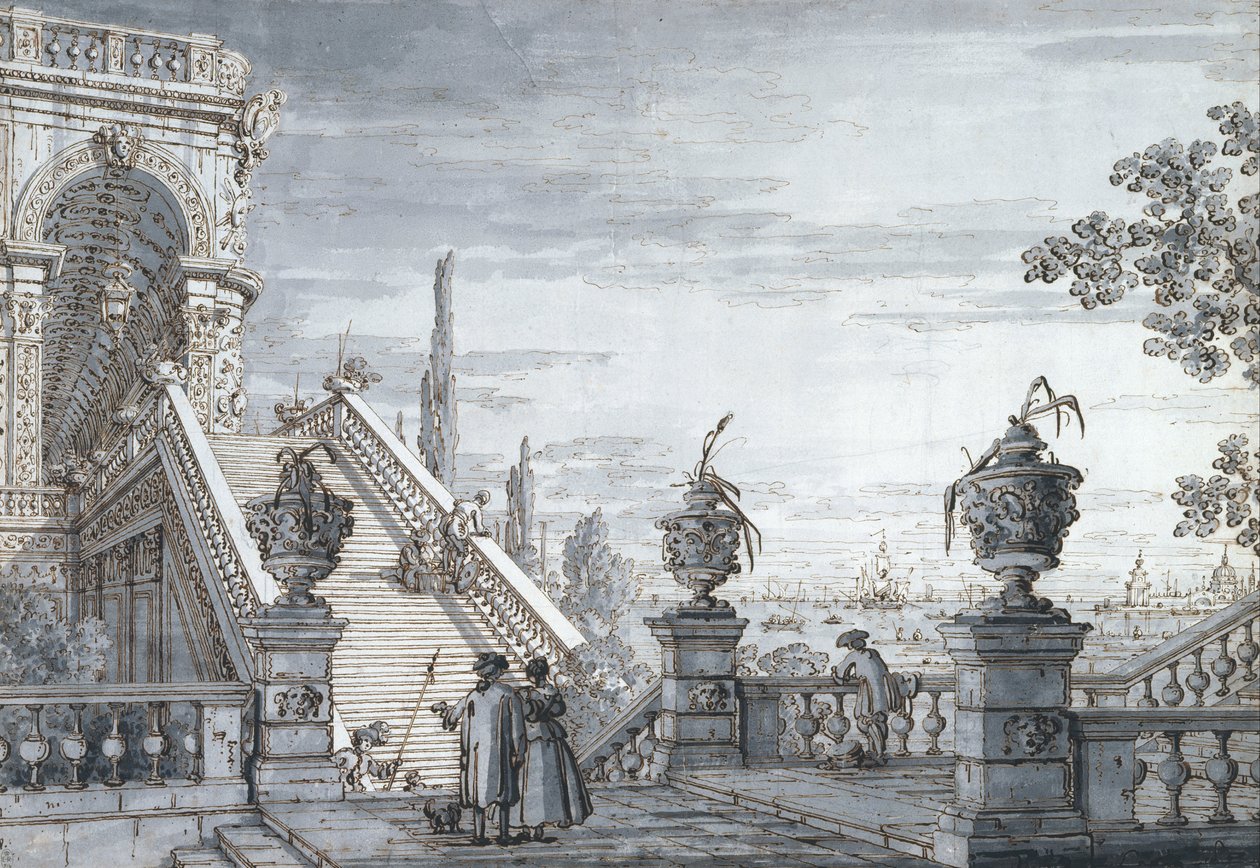 Un capriccio con una scala monumentale da Giovanni Antonio Canal