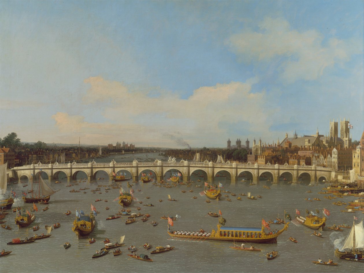 Ponte di Westminster, con la processione del sindaco sul Tamigi da Giovanni Antonio Canal