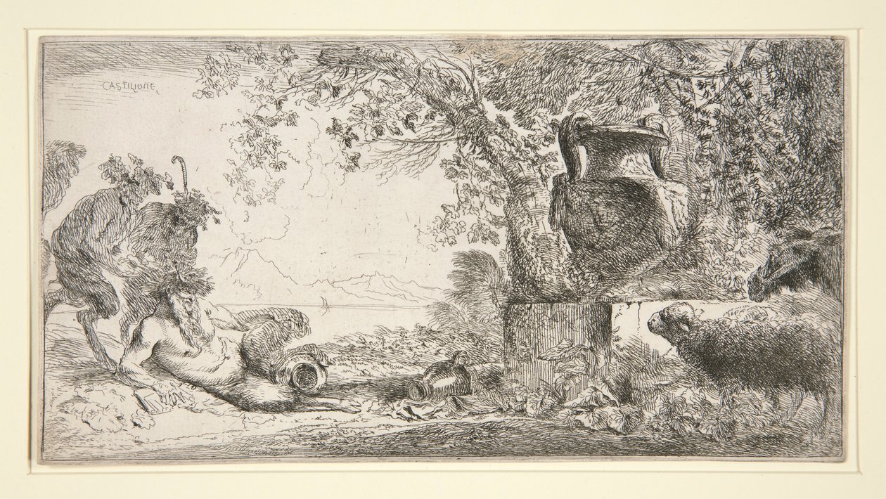 Pan seduto di fronte a un vaso da Giovanni Benedetto Castiglione